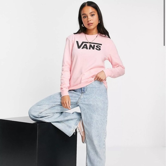 NWT Vans Pink Flying V Classic Long Sleeve Round Neck Cotton T-Shirt Large - Picture 1 of 16